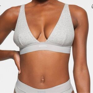 Gray SKIMS cotton rib plunge bralette